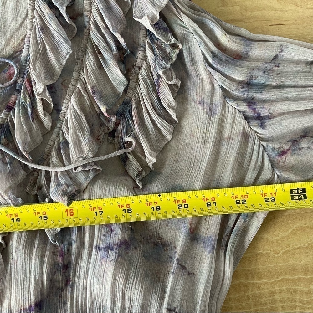 IRO Banon Floral Mini Blouson Dress Ruffles V-Neck Lace Up Size 44 - Picture 13 of 16